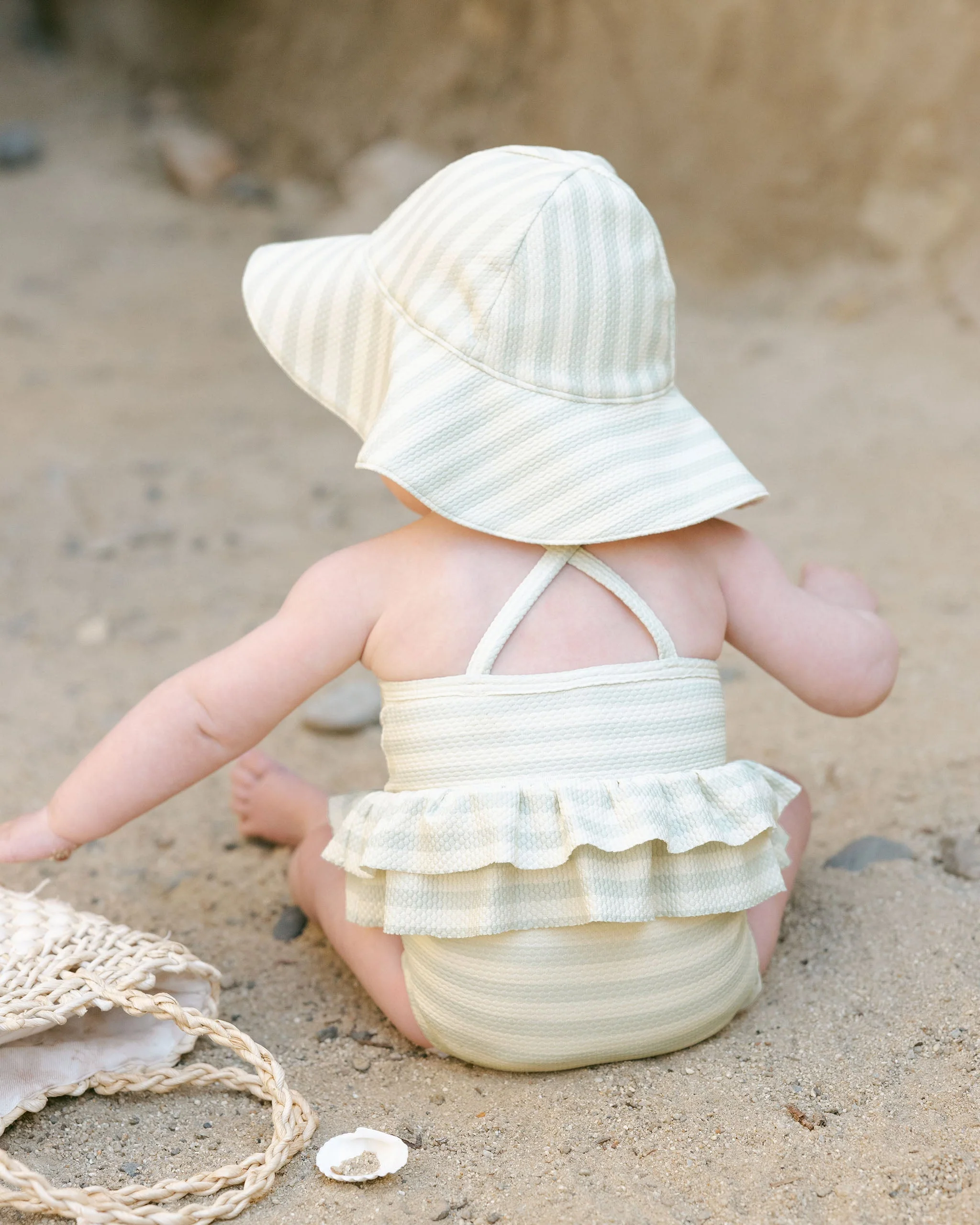 Ruffled One-Piece Swimsuit || Mint Stripe - Image 3