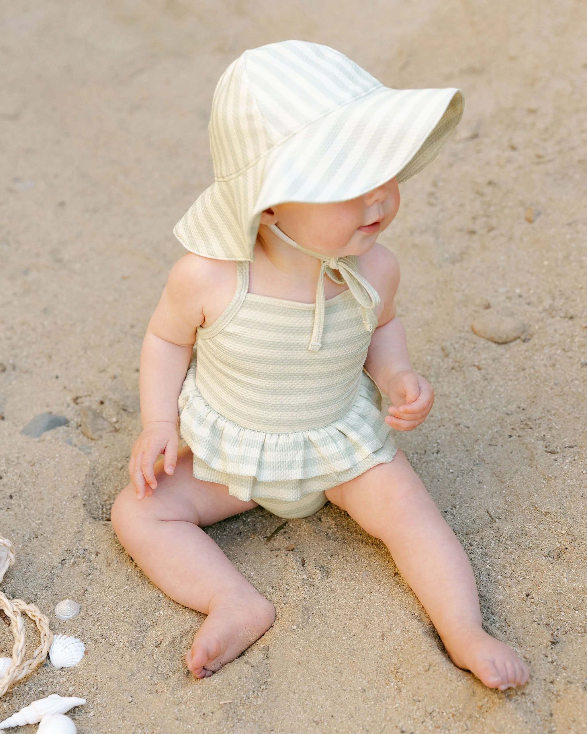 Ruffled One-Piece Swimsuit || Mint Stripe - Image 5